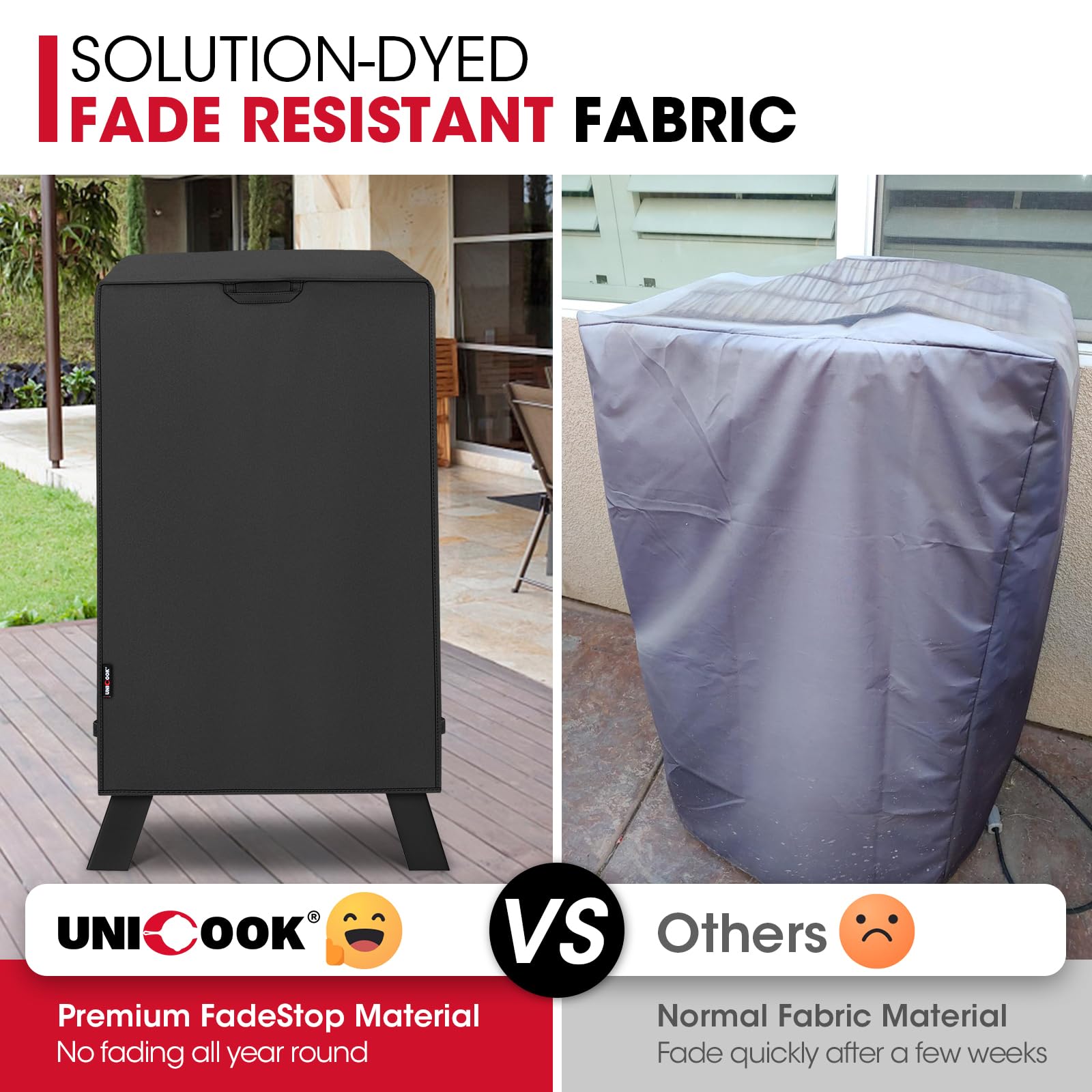 Unicook smoker cover strap detail demonstrates secure fastening.