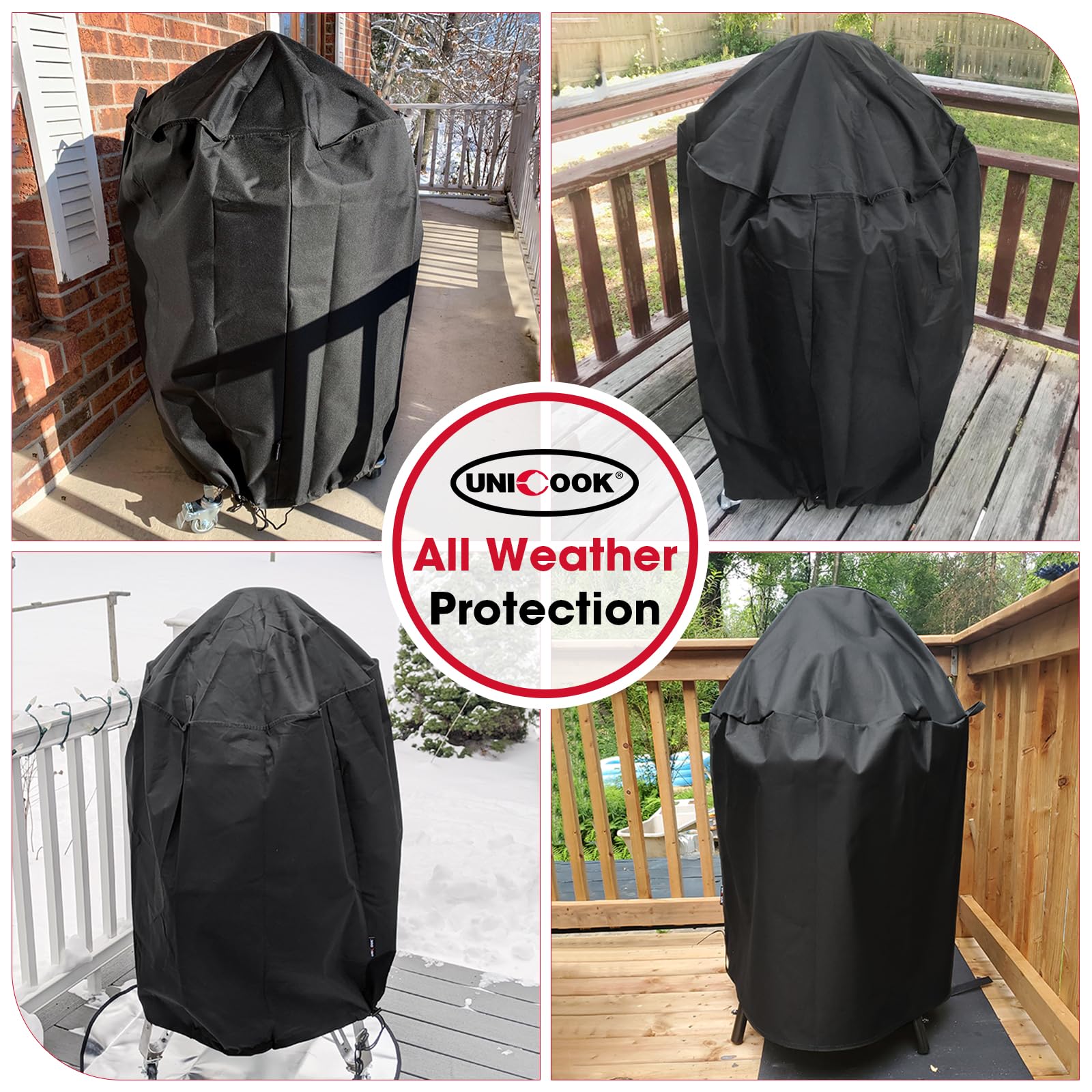 Unicook smoker cover with wind-drawstring secures snug fit on windy days