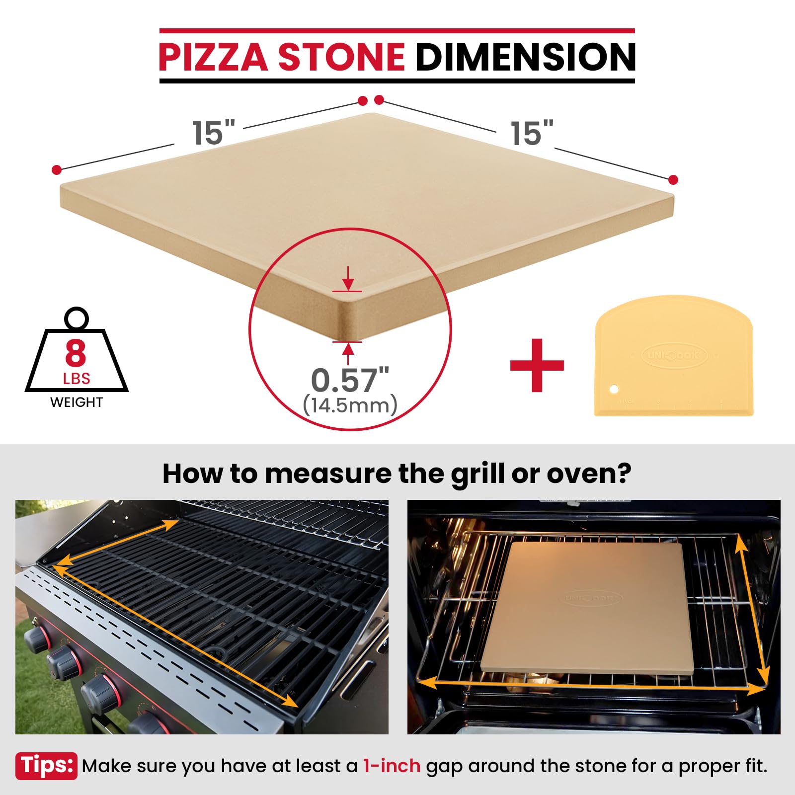 Unicook square cordierite stone ready for grill baking