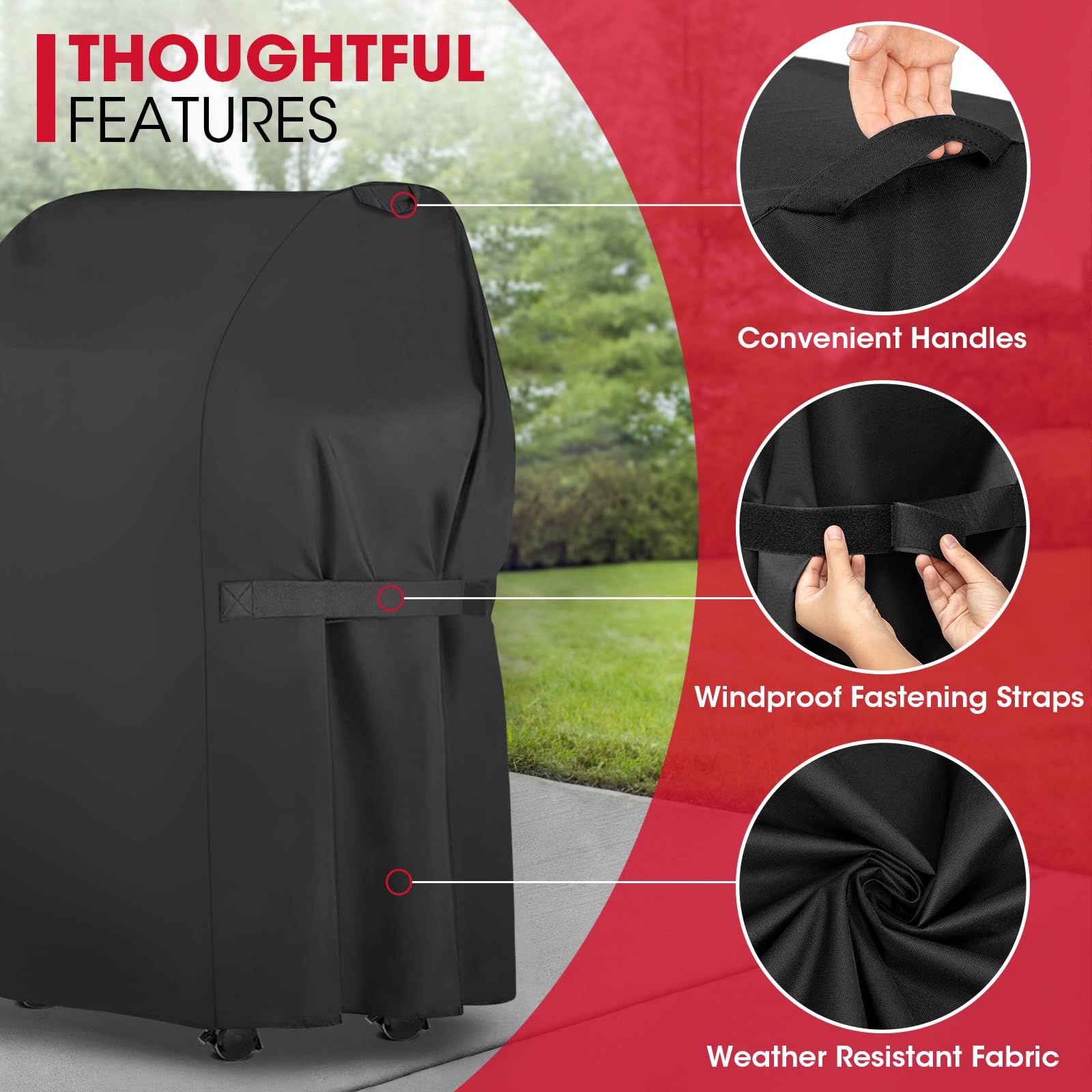 Unicook water-repellent finish beads water, keeping grill dry.