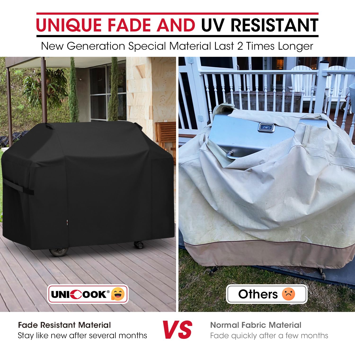 Unicook waterproof vinyl coating keeps moisture out during harsh weather.