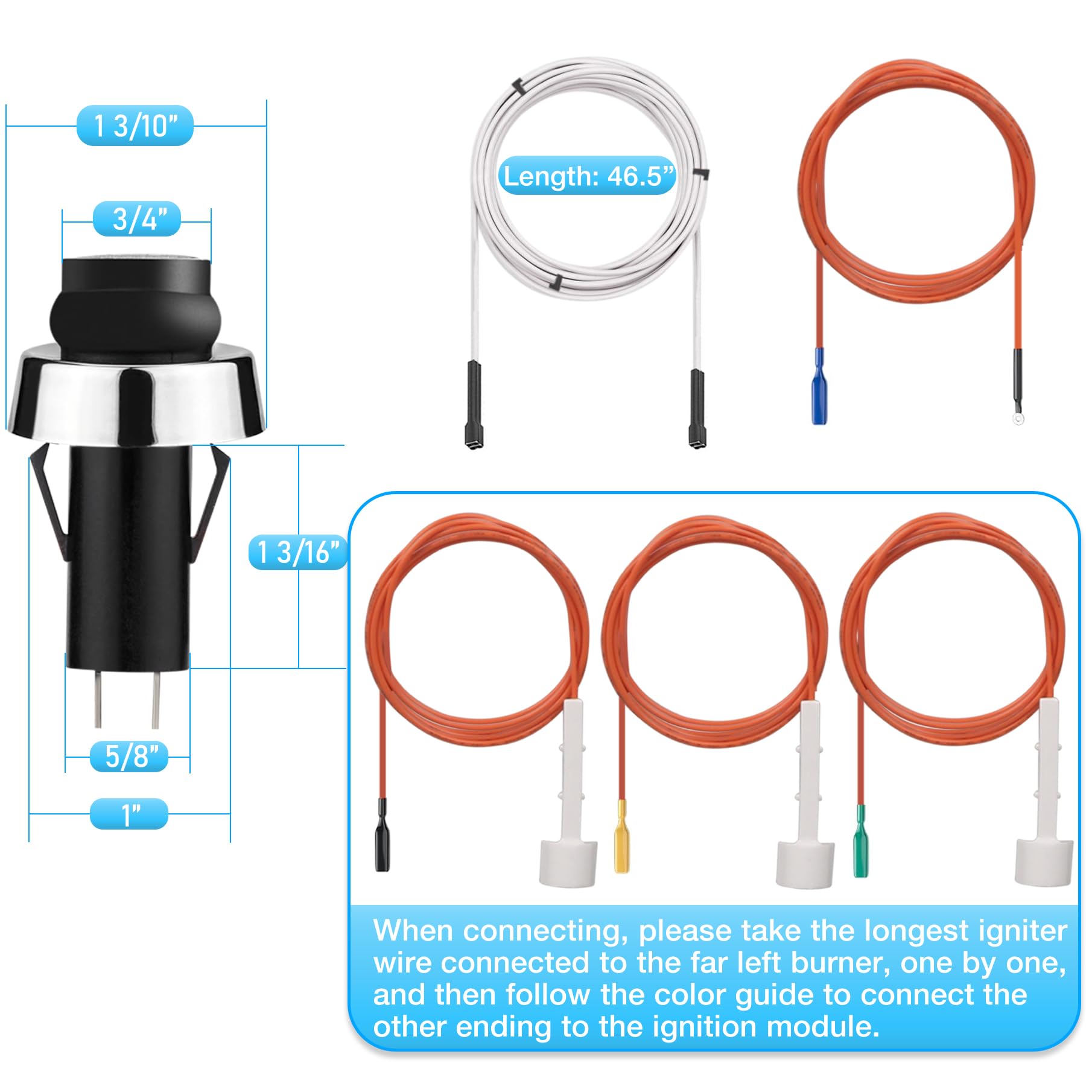 Dual-head power cable enables flexible Weber installation.