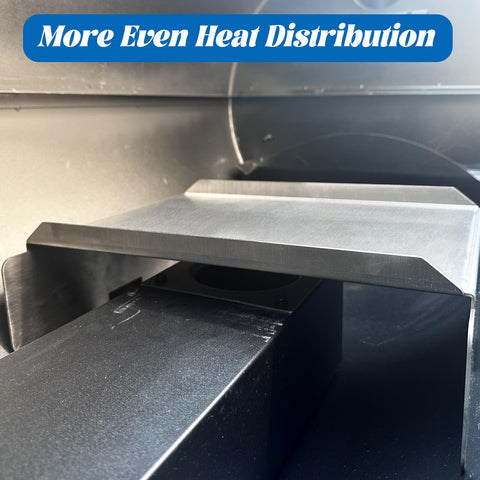 Adjustable placement under flame broiler to optimize heat zones on steep angles.
