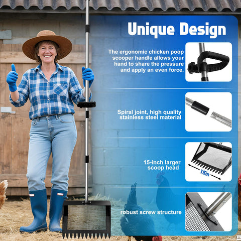 Unidevice adjustable-length scooper from 15 to 69 inches for various tasks