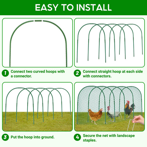 UNIFAMILY Chicken Tunnel uses durable plastic-coated steel and rugged nylon netting.