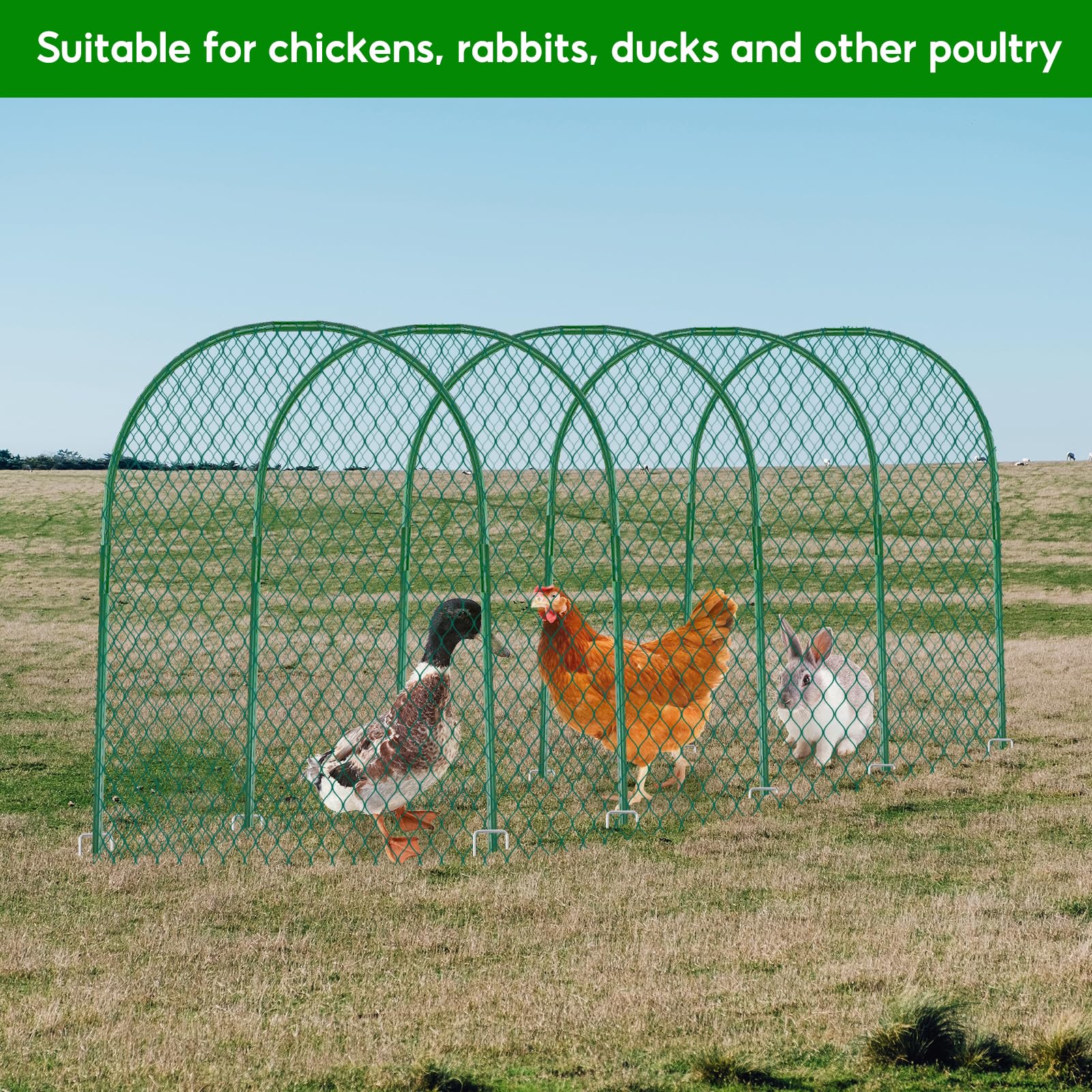 UNIFAMILY Tunnel is designed to shield poultry while allowing natural grazing and play.