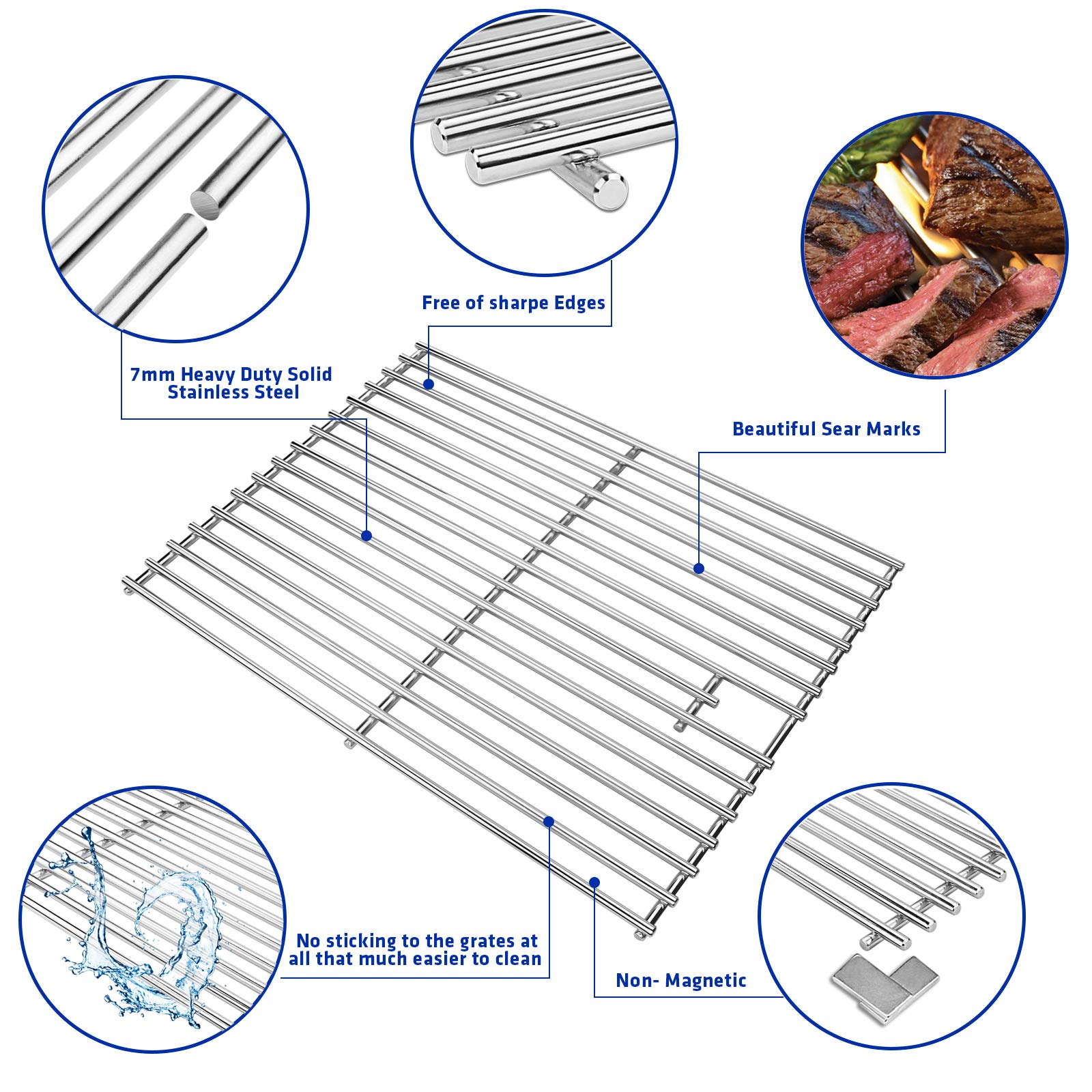 7mm stainless bars provide sturdy support and even heat