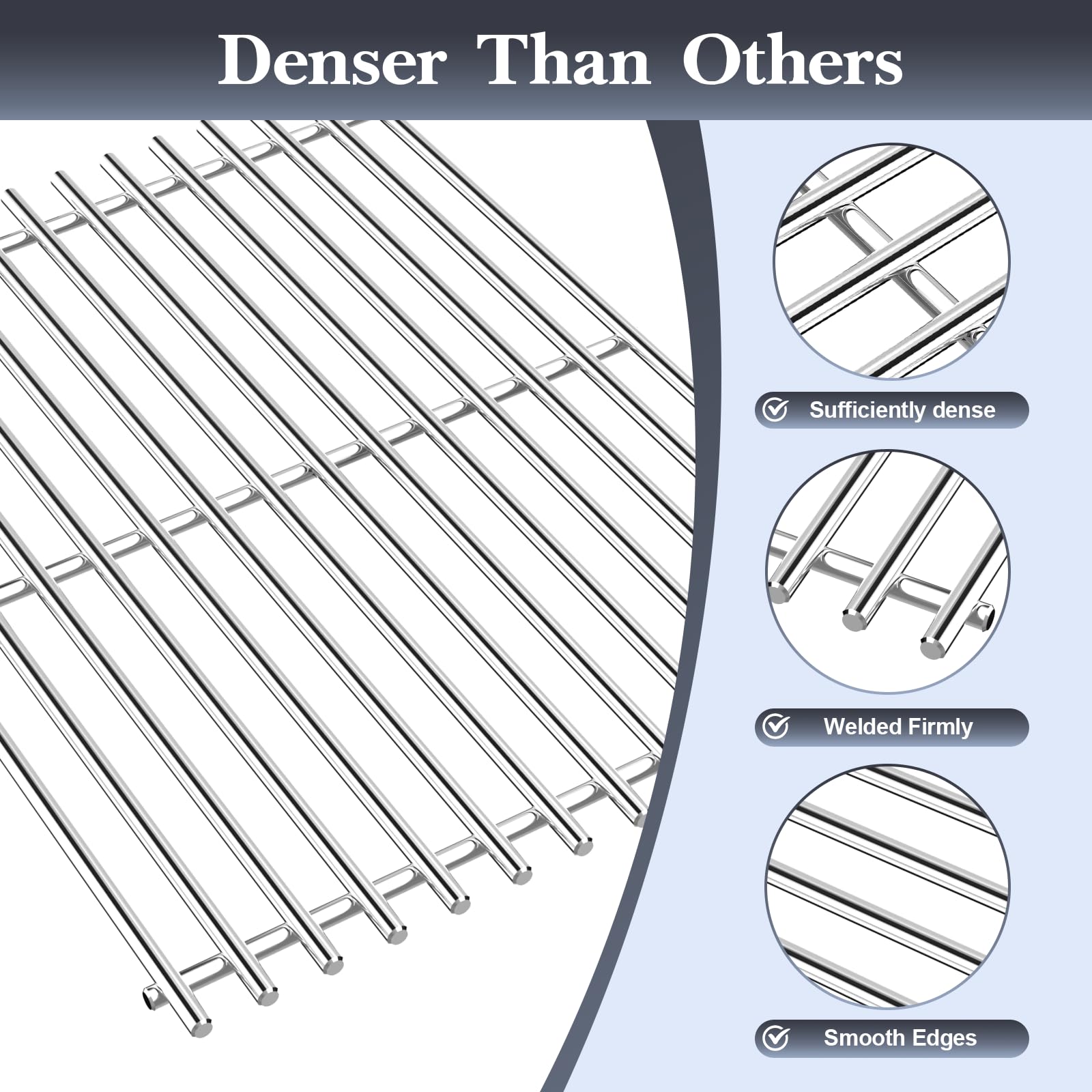 Uniflasy 17in stainless steel grill grates side profile demonstrating robust 7mm rods