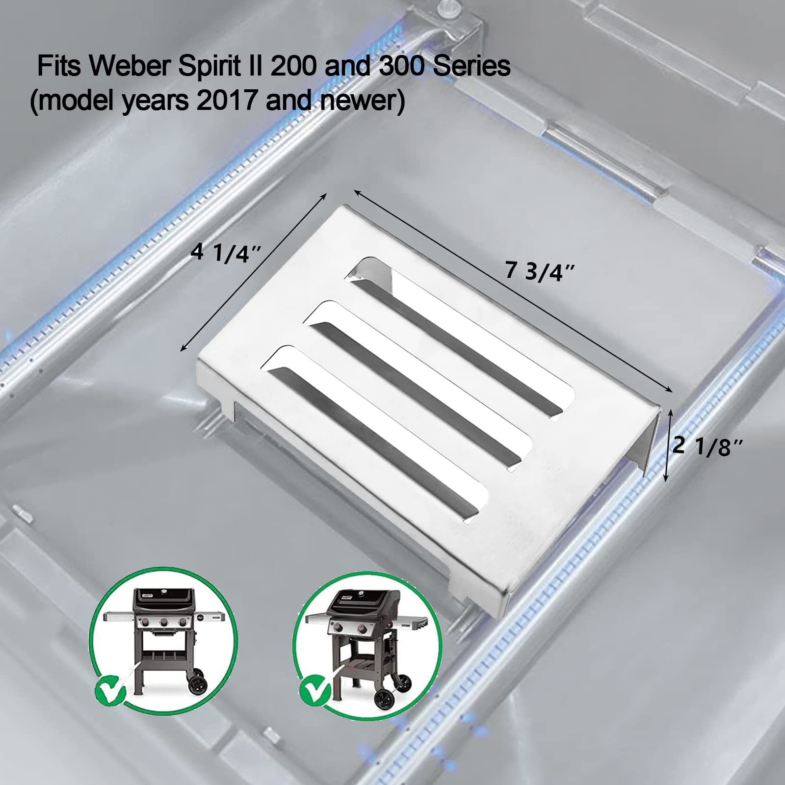 Uniflasy 67060 heat deflector back view showing durable stainless steel build for Weber Spirit II