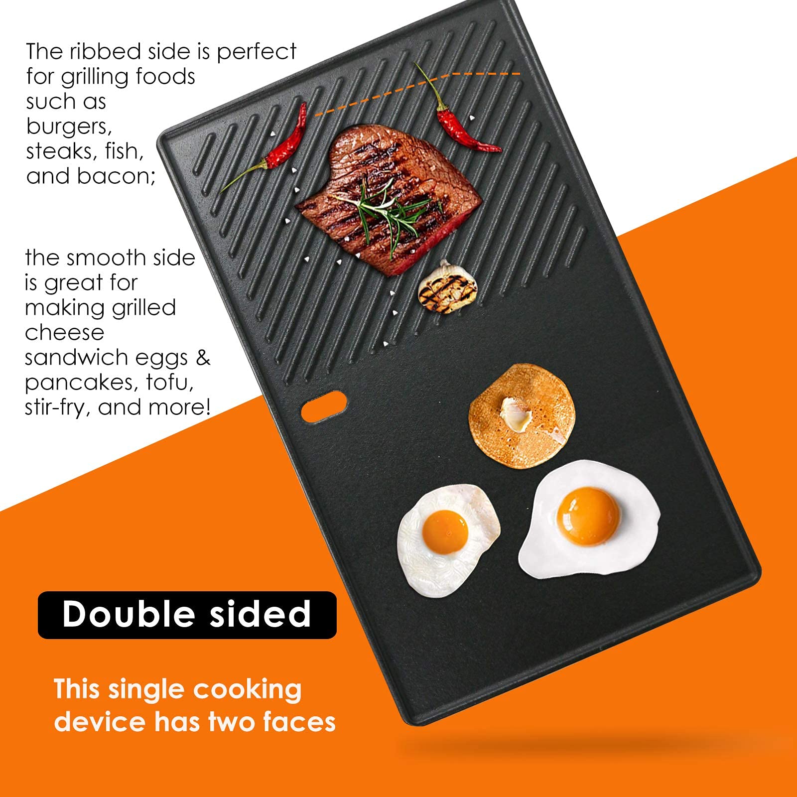Uniflasy non-stick surface enables easy food release and quick cleanup.