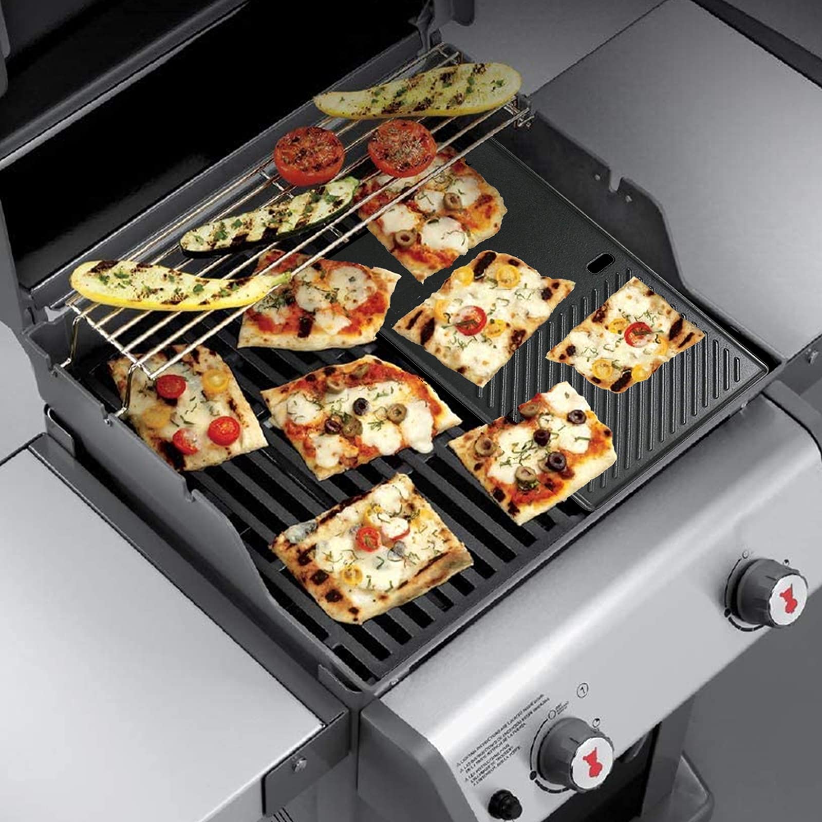 Uniflasy reversible griddle with smooth side ideal for eggs and grilled cheese.