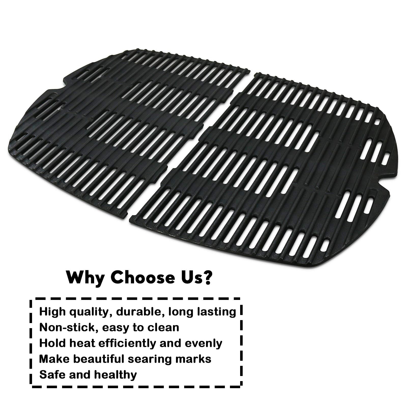 Uniflasy 7646 cast iron grates for Weber Q3000 ensure uniform heat distribution.