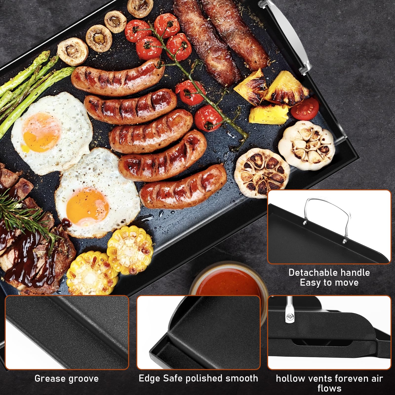 Uniflasy cast iron griddle nonstick surface for easy food release