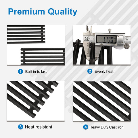 Uniflasy cast-iron grates shown fitting Charbroil 3-burner grills for consistent cooking.