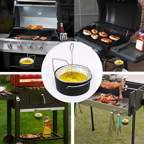 Durable, weather‑resistant coated grease cup for outdoor grilling.