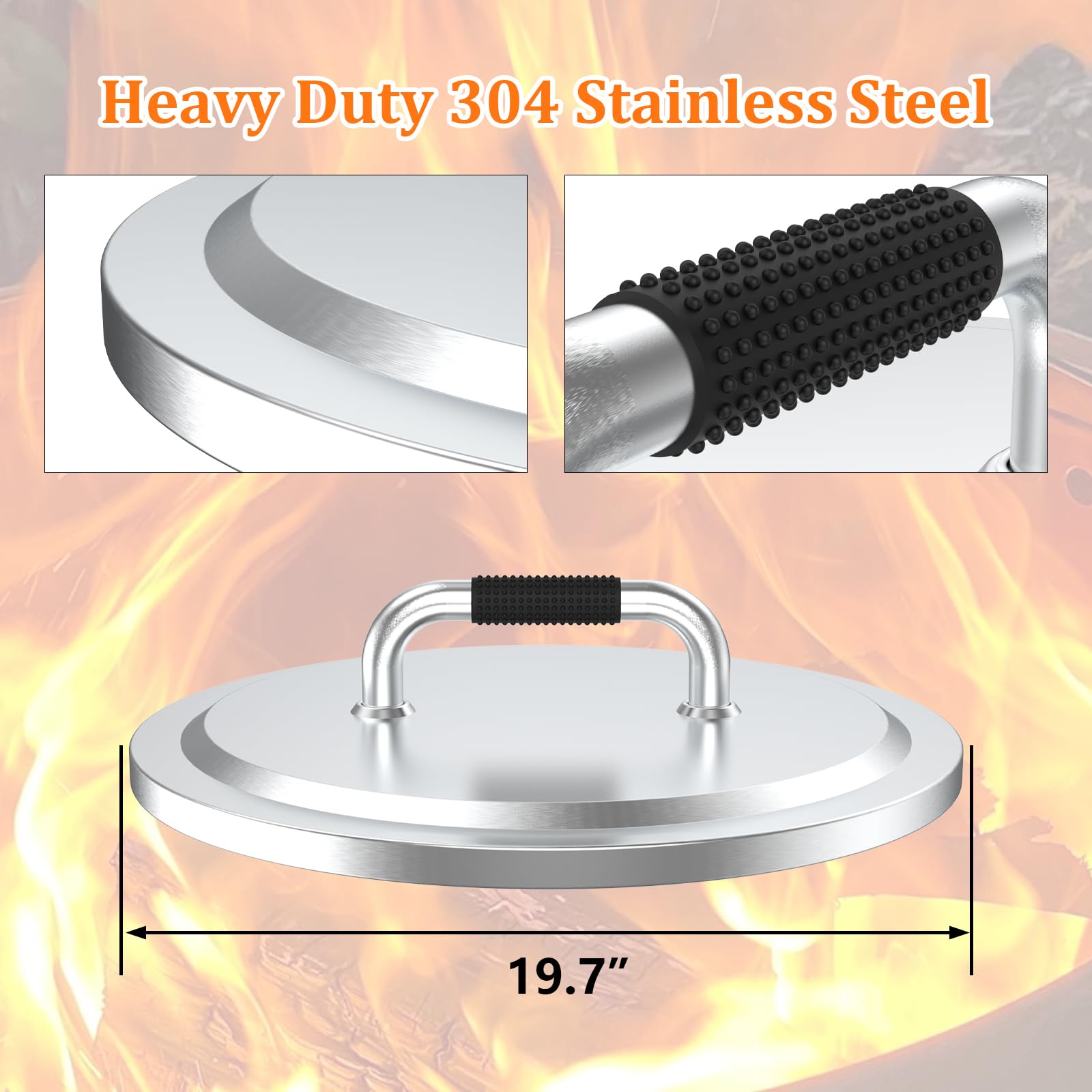 Uniflasy Fire Pit Lid uses 304 stainless steel for durability and weather protection.