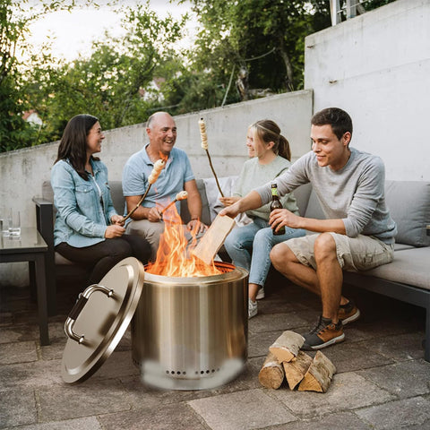 Uniflasy Fire Pit Lid features a heat-resistant insulated handle for safe use.