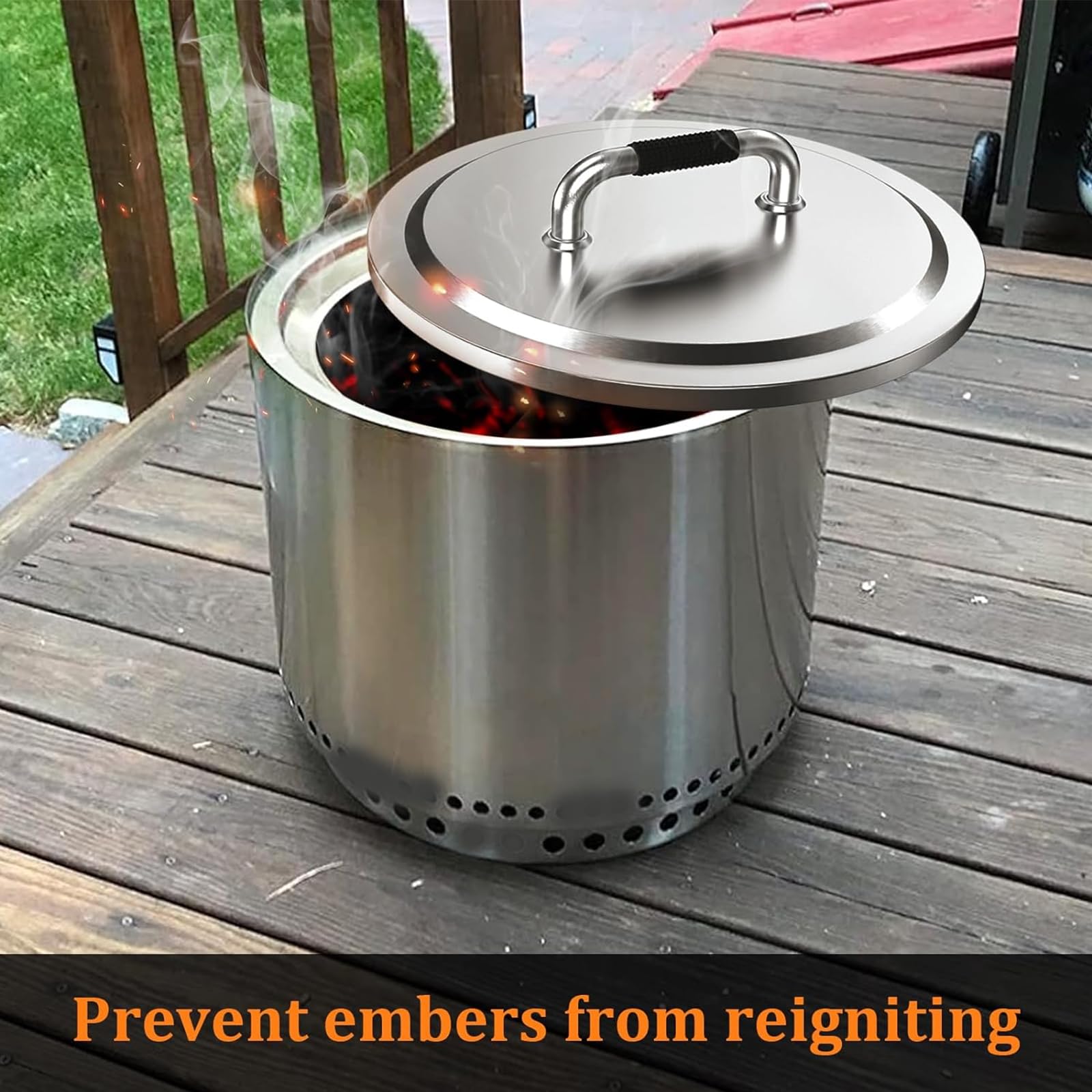 Uniflasy Fire Pit Lid shields the pit from rain, wind, and dust.