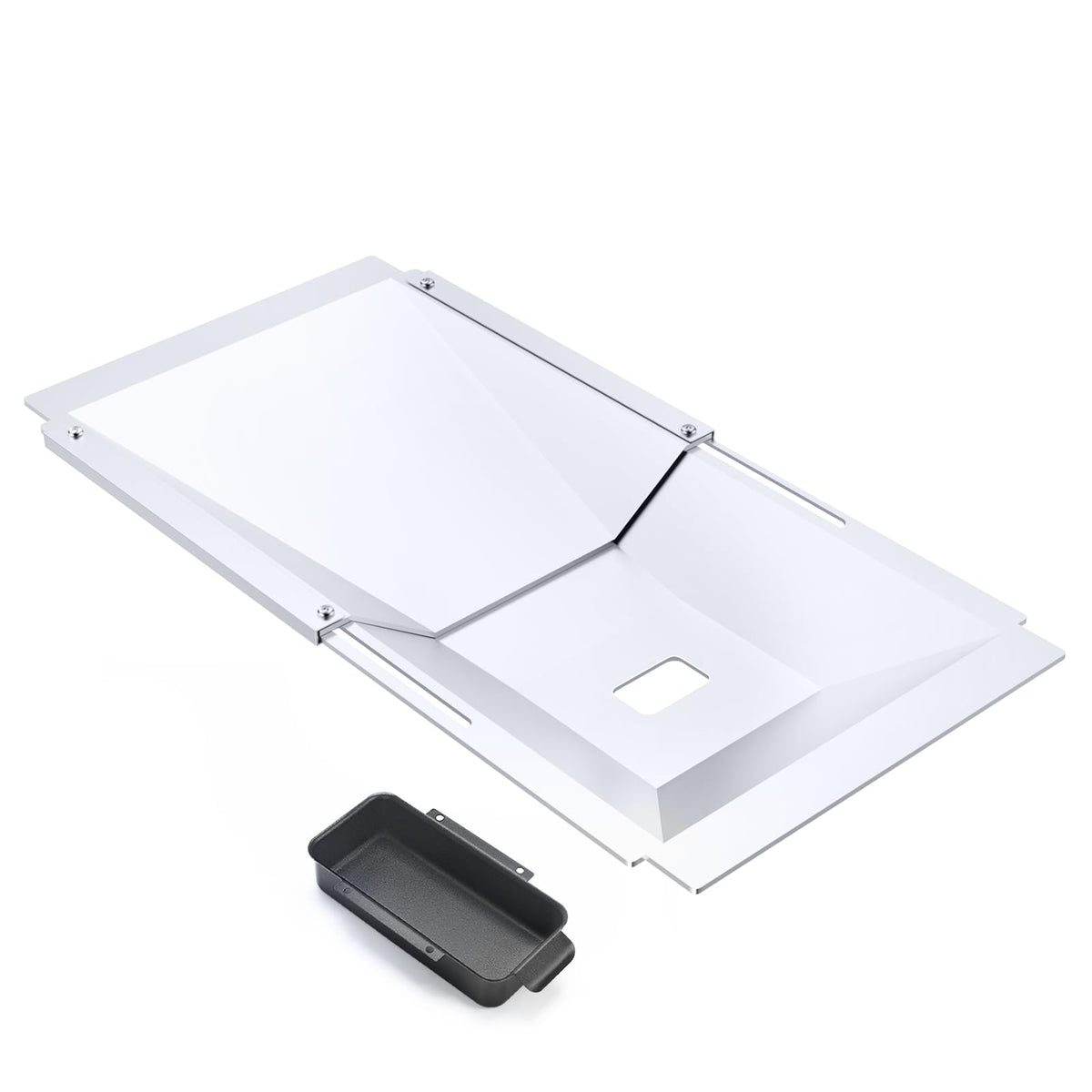 Uniflasy grease tray extended-fit; adapts to 23.6–31.6 inch grills for flexible setups.