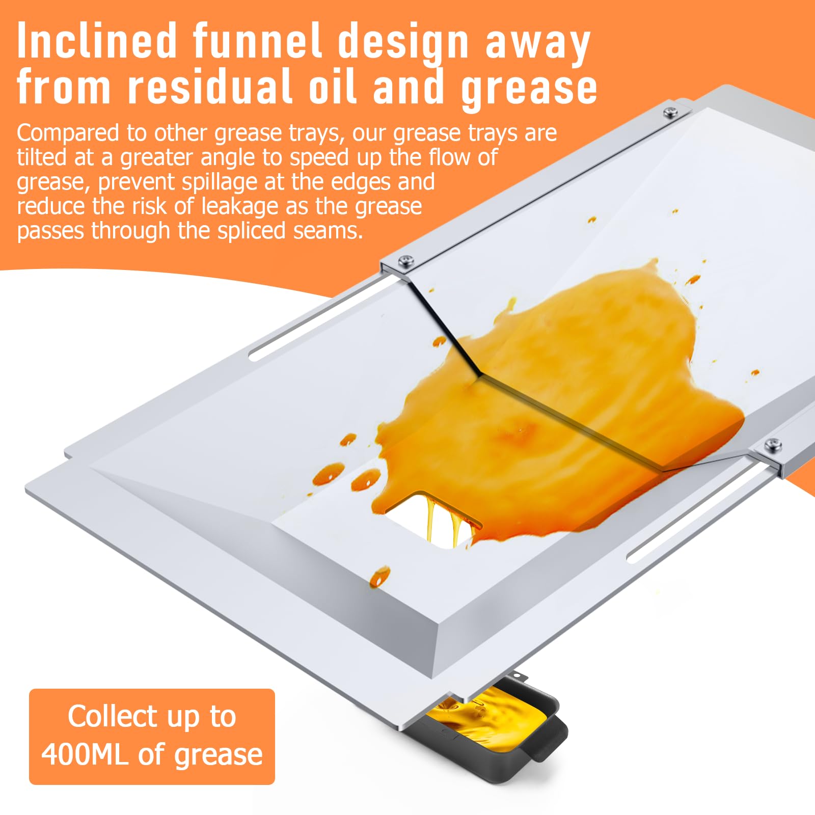 Uniflasy grease tray leak-proof; inclined channel prevents leaks to the catch pan.