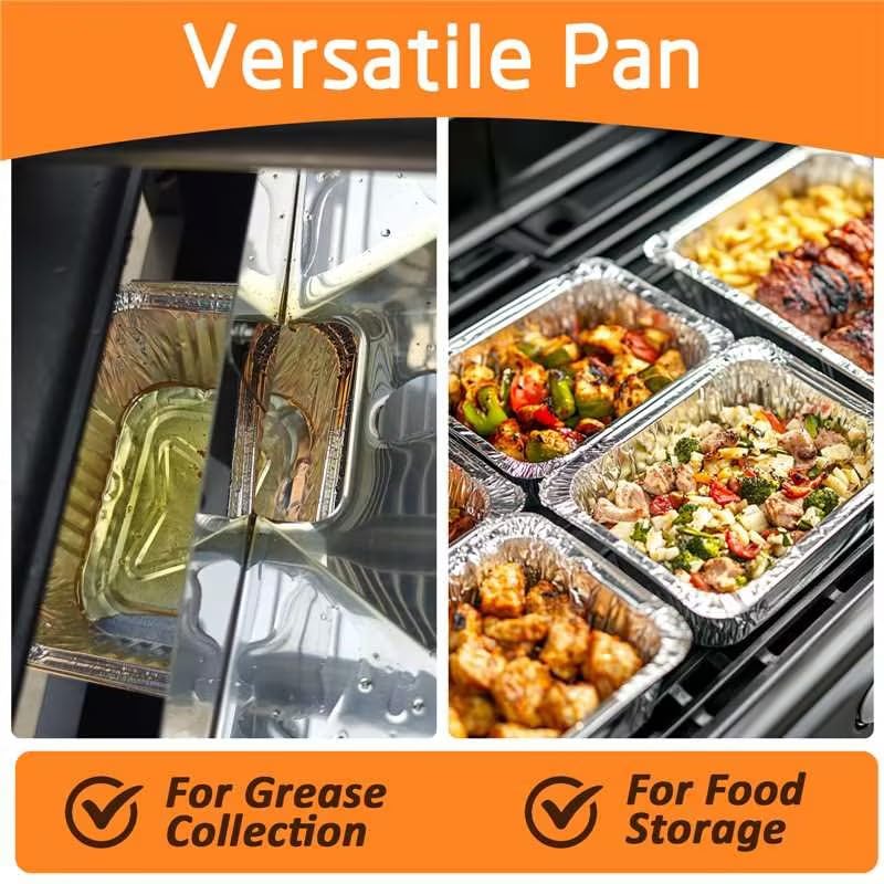 Uniflasy Mirage grease pan offers deep capacity for heavy drippings.