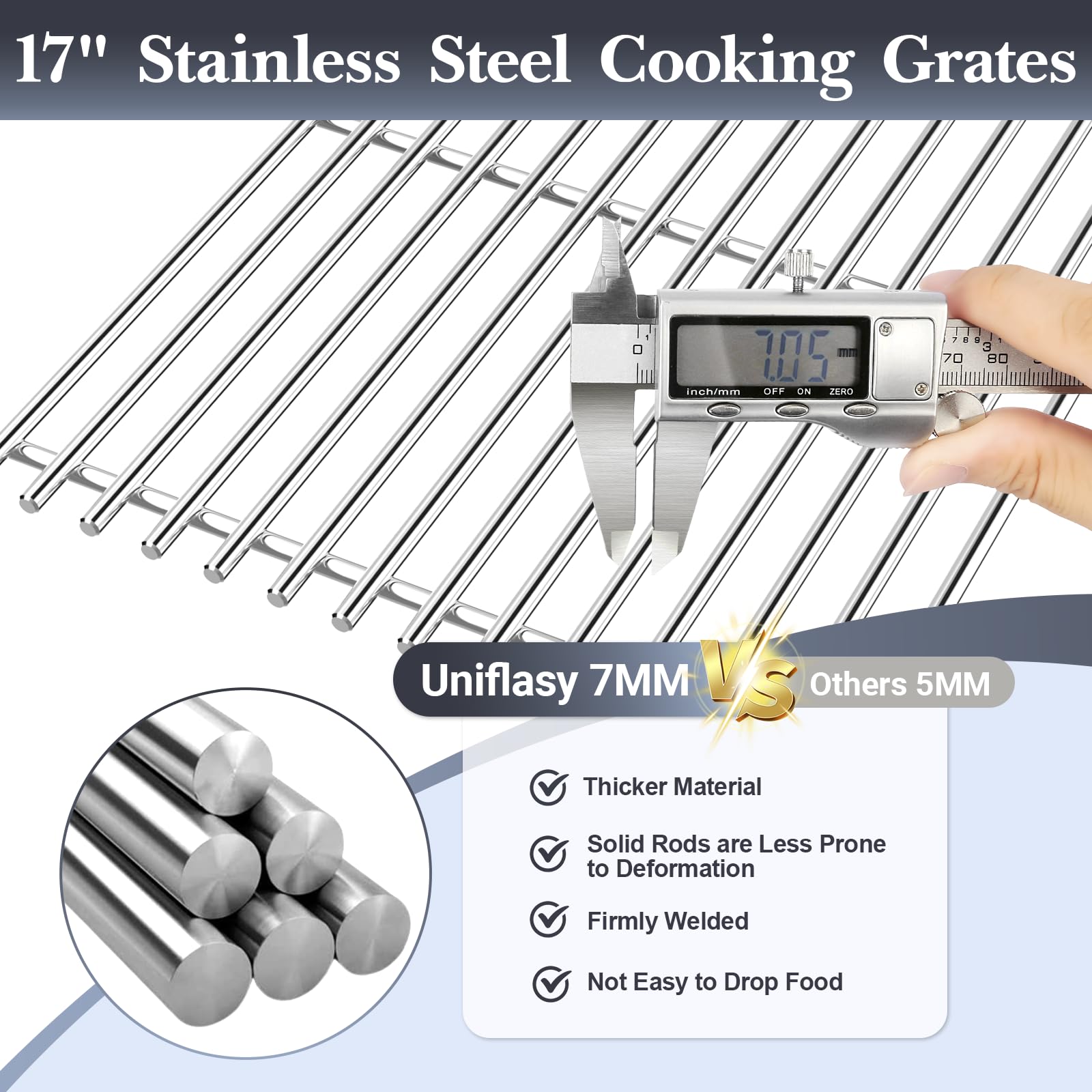 Uniflasy 17in stainless steel grill grates fit chart showing broad Nexgrill compatibility