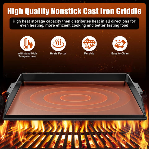 Uniflasy cast iron retains heat for even cooking and searing.