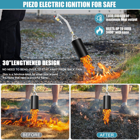 Uniflasy high-heat nozzle supports powerful flame for roofing and weed work.