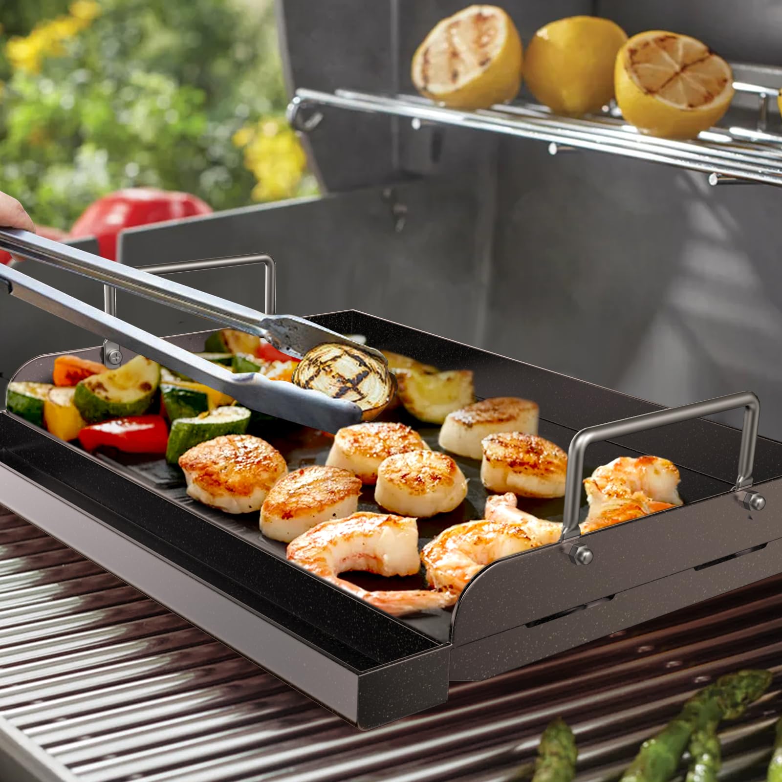 Uniflasy griddle side handles shown for safe, easy transport.