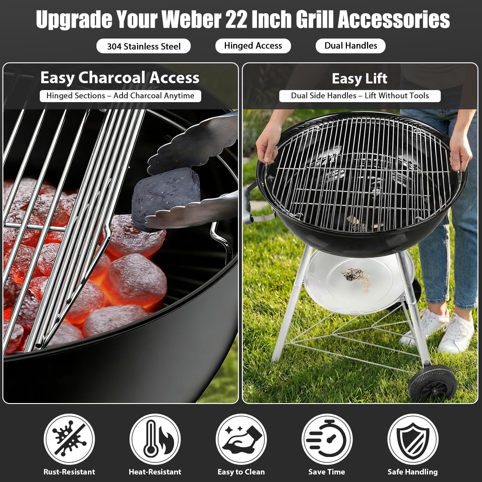 Uniflasy Weber 22in easy-install replacement grate fits without tools.