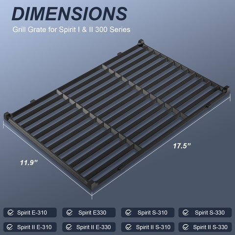 Uniflasy Spirit E315/S315 grate provides reliable heat and even browning.