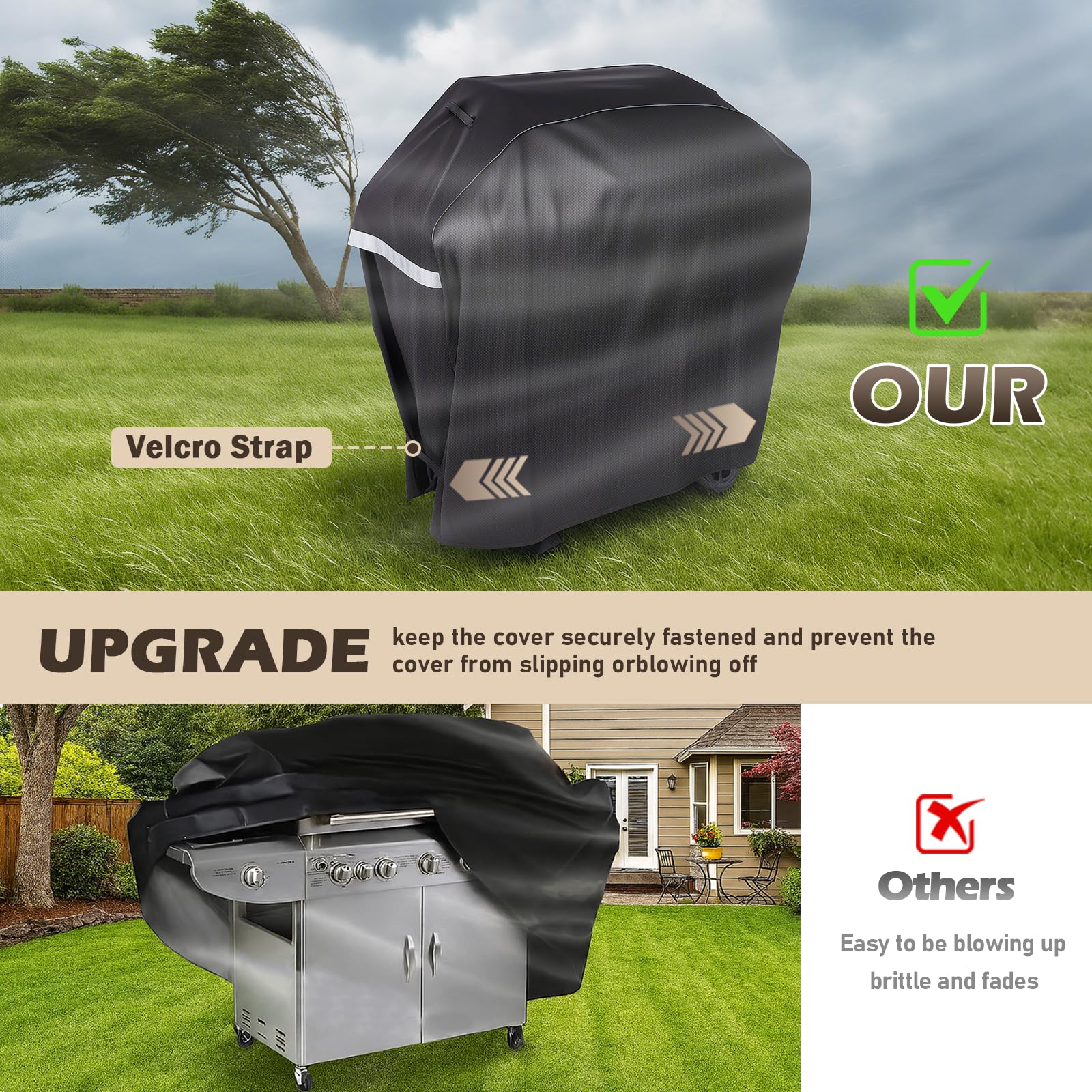 Windproof secure fit helps prevent cover displacement in gusts