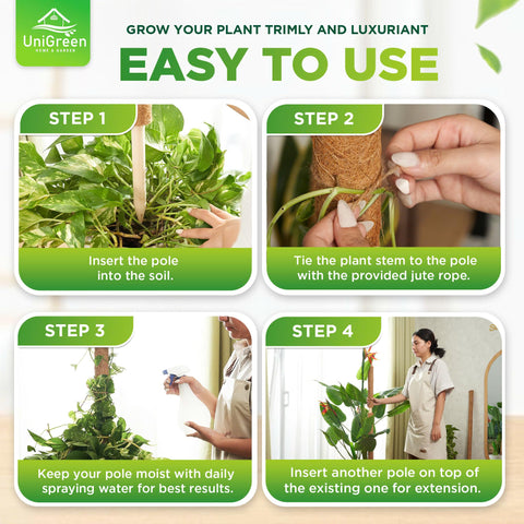 UniGreen stackable moss pole simplifies height upgrades as plants grow taller.