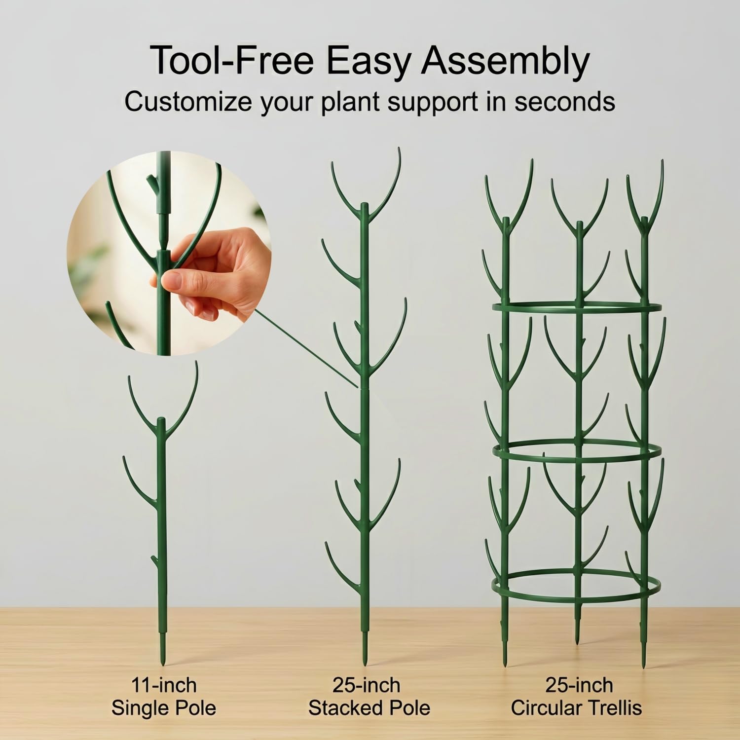 Unijoy weatherproof plastic stakes withstand rain and sun for repeated use.