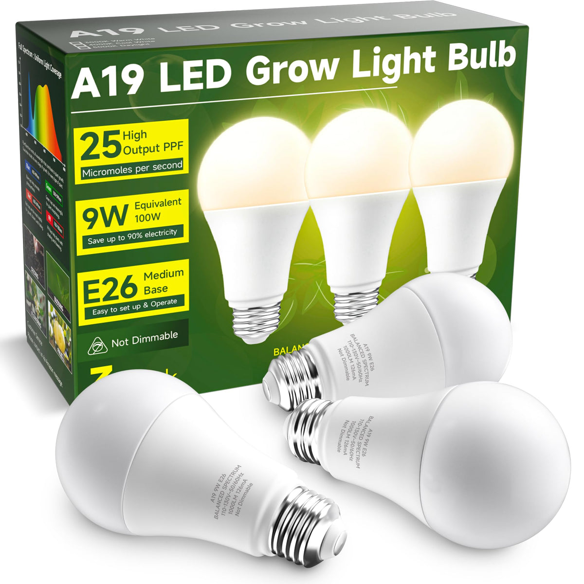 UNILAMPRO A19 grow light bulb close-up with full spectrum lighting for indoor plants