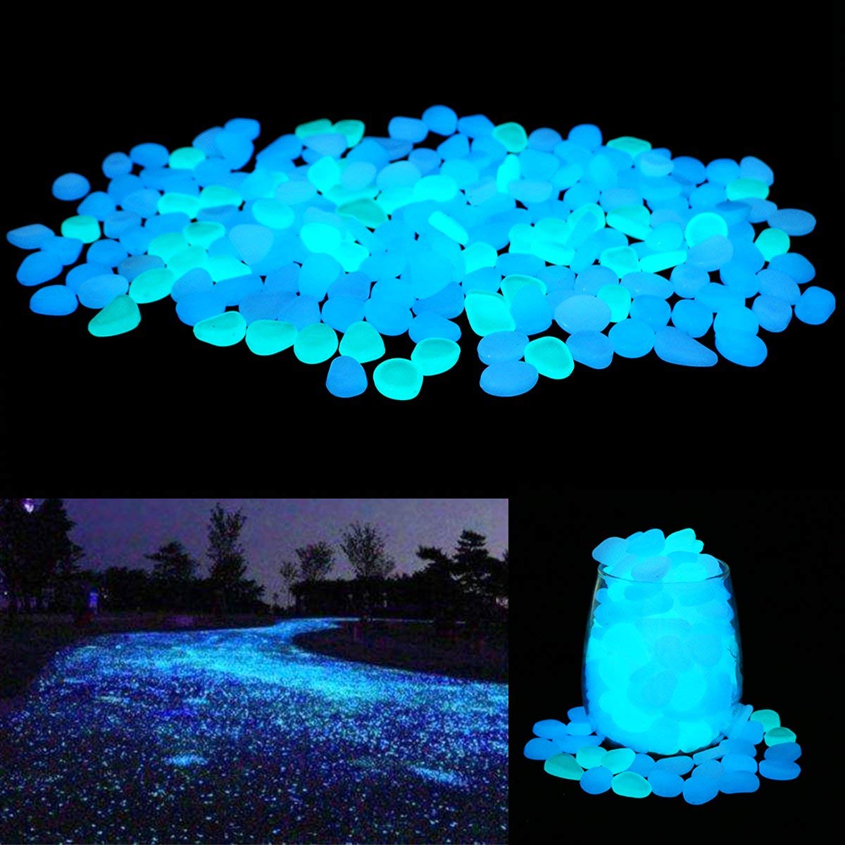 Unime glow-in-dark garden pebbles blue illuminate outdoor walkways for safer nighttime paths