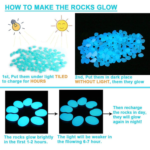 Unime glow-in-dark garden pebbles blue enhance yard visuals in the dark