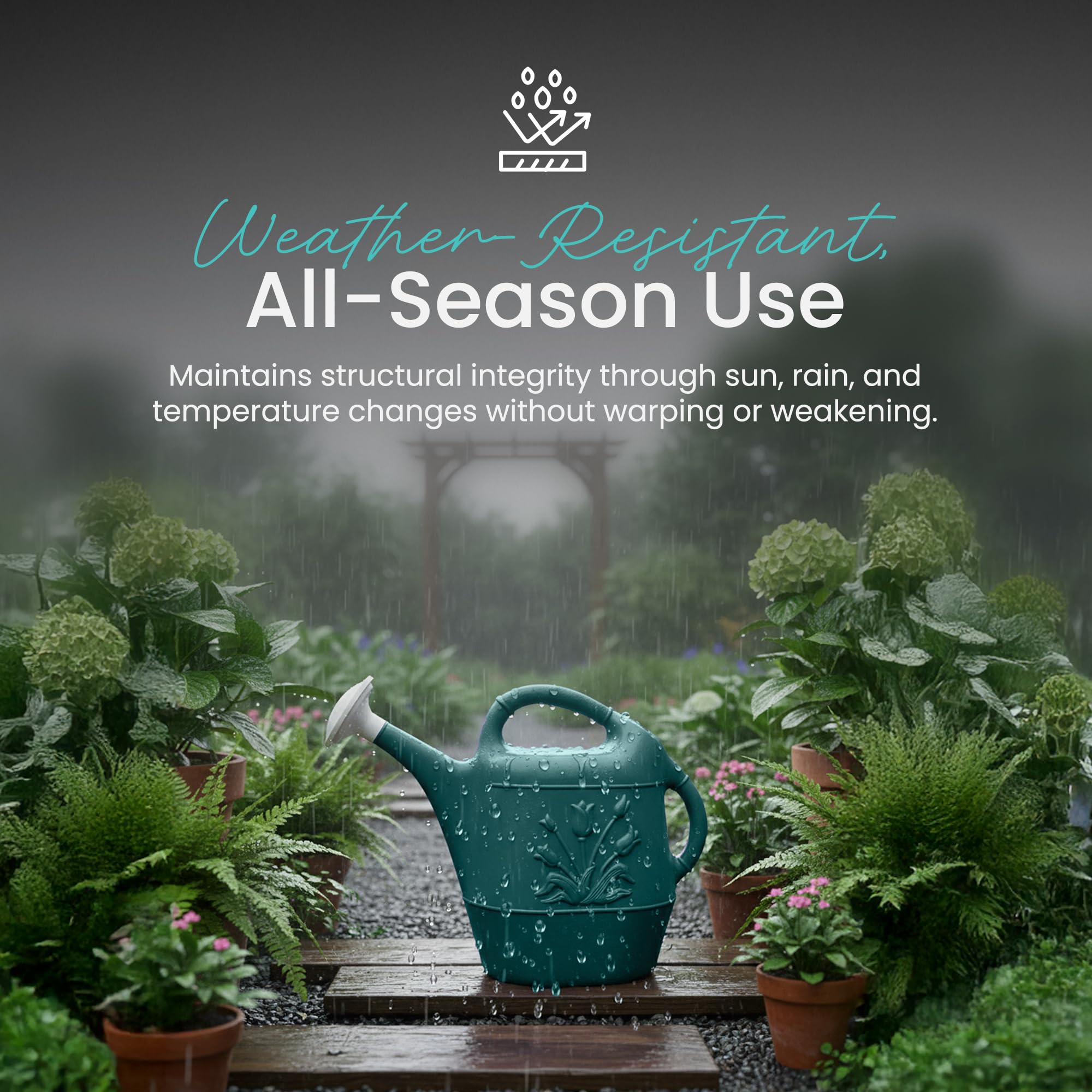 Union Products watering can tulip design visible on the garden side.