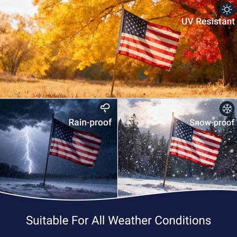 UnionGlory heavy-duty polyester flag withstands outdoor conditions with everyday flutter.