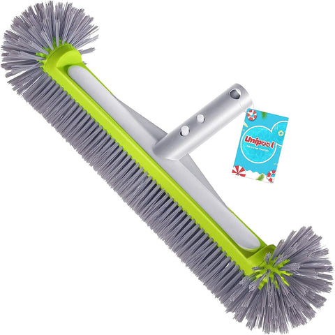 Unipool brush head with round ends for thorough pool wall cleaning.