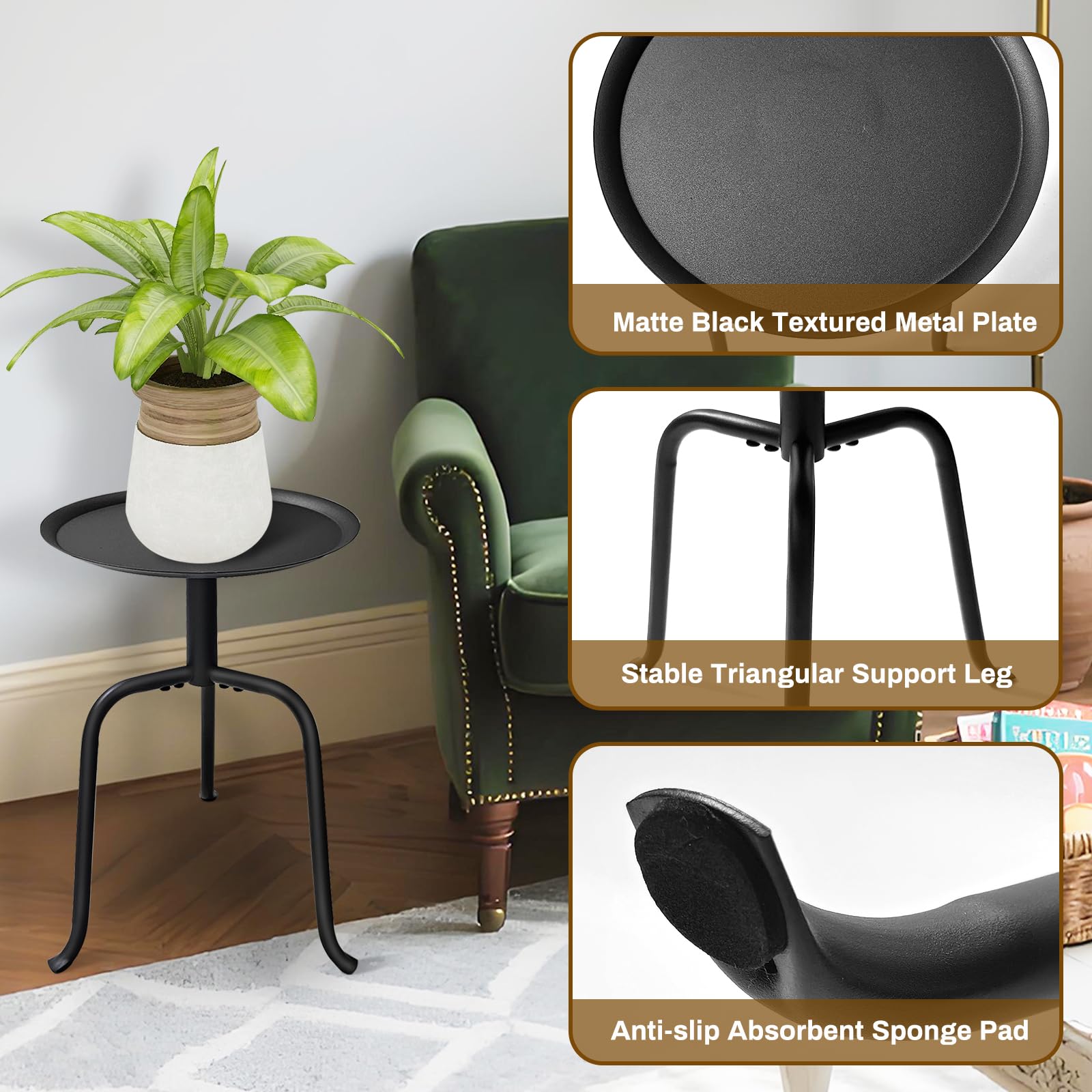 Ideal as a compact bedside table or plant pedestal.