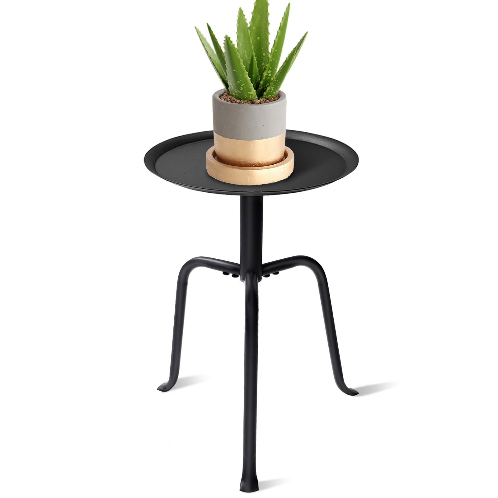 Uniqcovosa plant stand with round tray showing minimalist mid century style.