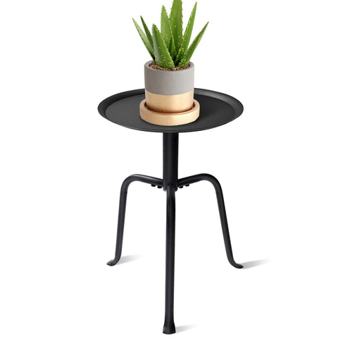Uniqcovosa plant stand with round tray showing minimalist mid century style.