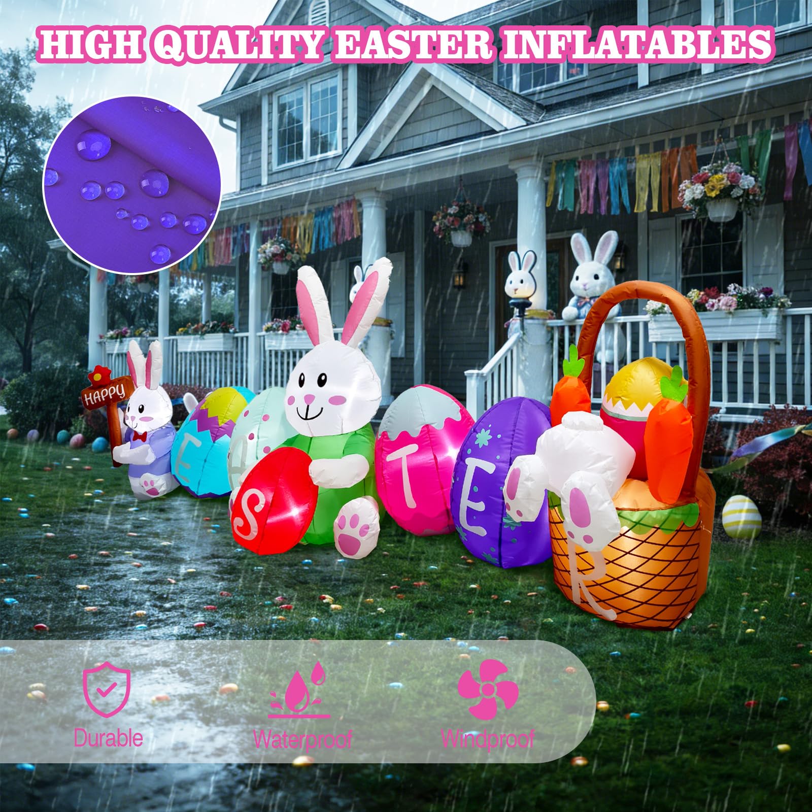 UniqSeason Easter basket inflates with bunny and eggs for photos.