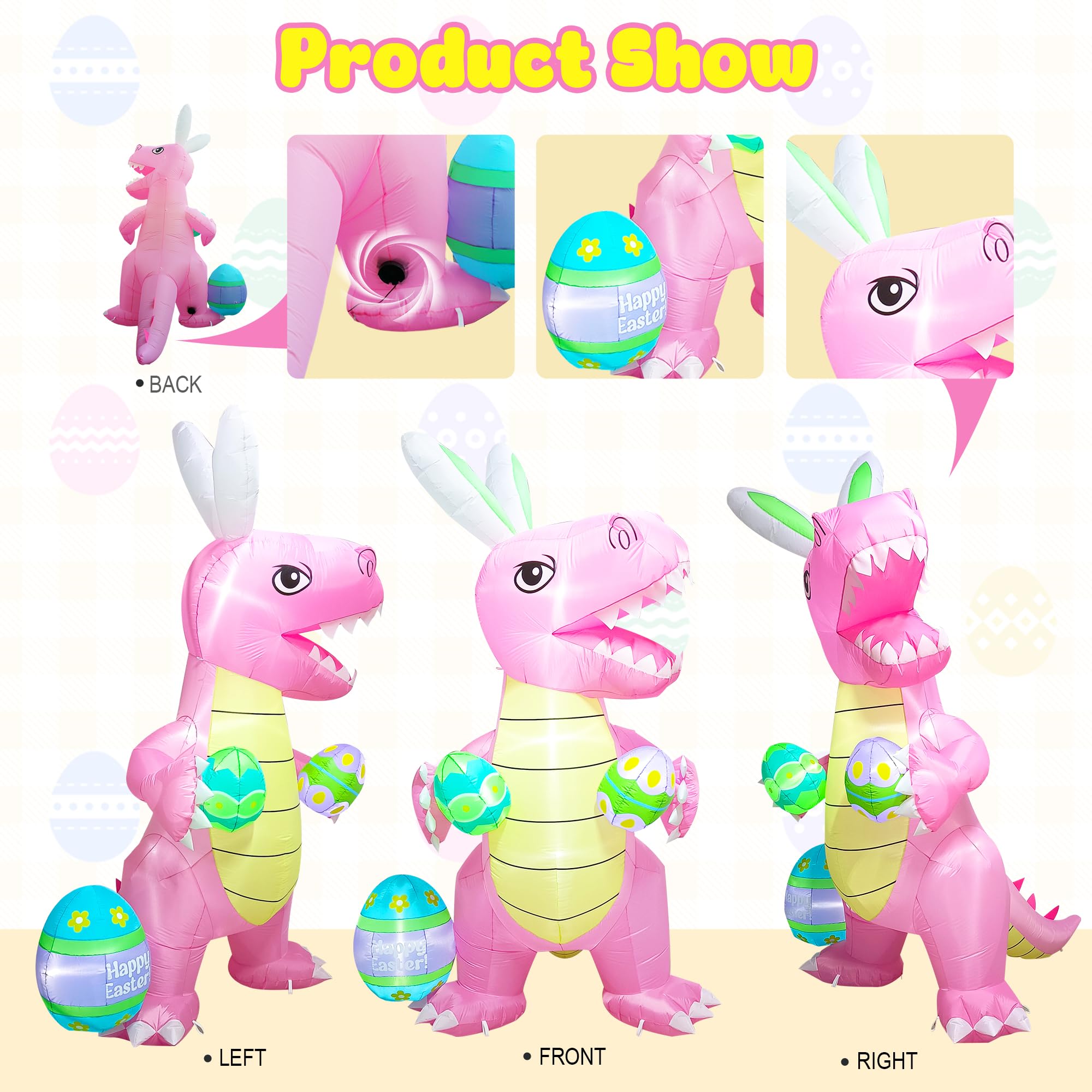 Bright dinosaur decor for front yard or porch during Easter.