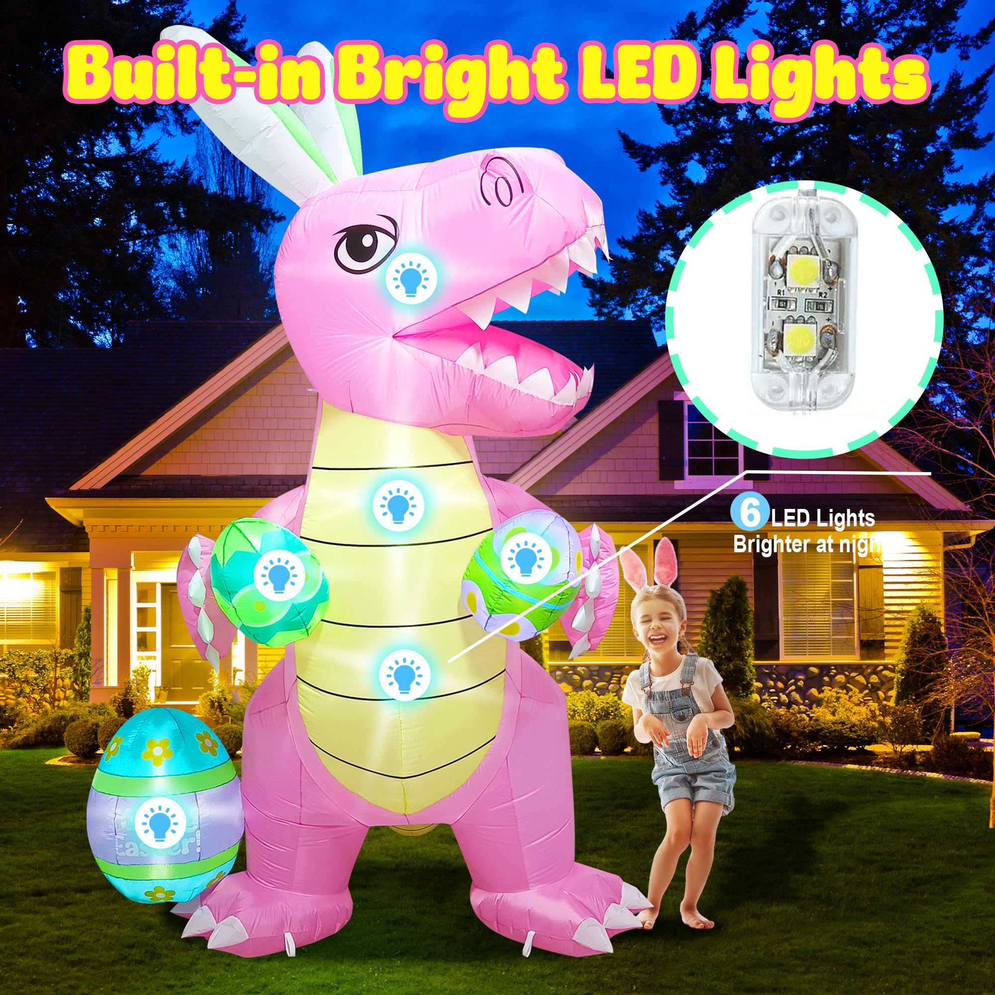 Easy setup of the 9.5 ft dino in minutes for parties or celebrations.