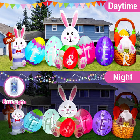 UniqSeason inflatable with 8 LEDs lights up nighttime yard decor.