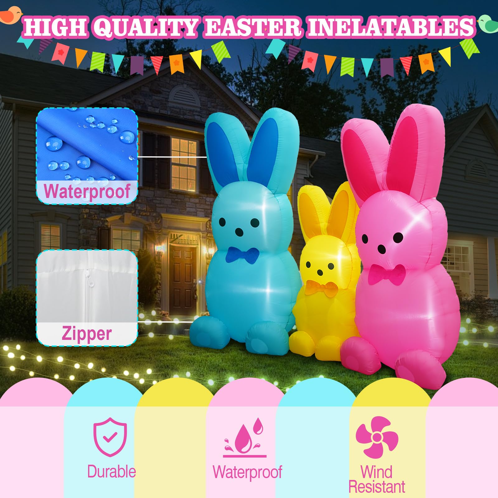 UniqSeason 7-12ft outdoor bunny height elevates yard decor