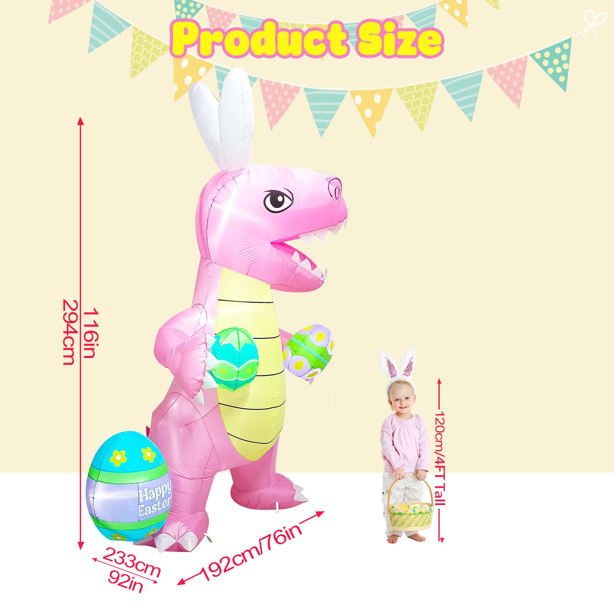 UniqSeason inflatable T-Rex with six LED lights for night-time visibility.
