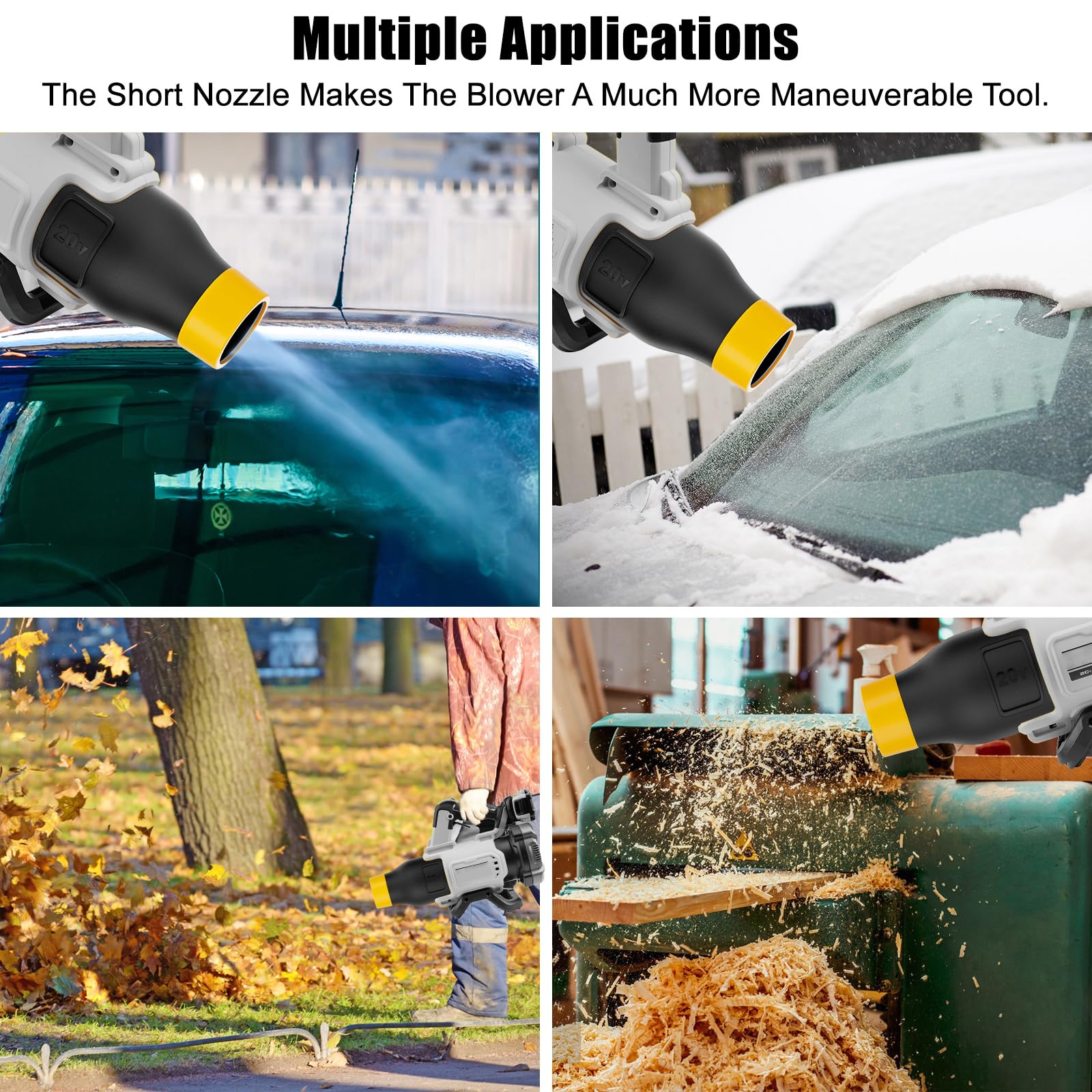Uniqwamo compact nozzle complements DeWalt blower for versatile use.